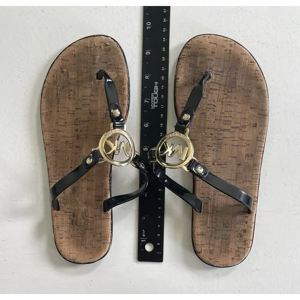 Michael Kors Women Black Logo Thong Sandals Slip On Jelly Summer Flip Flop Sz 7